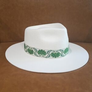 Lack Of Color White Hat with Green Embroidery